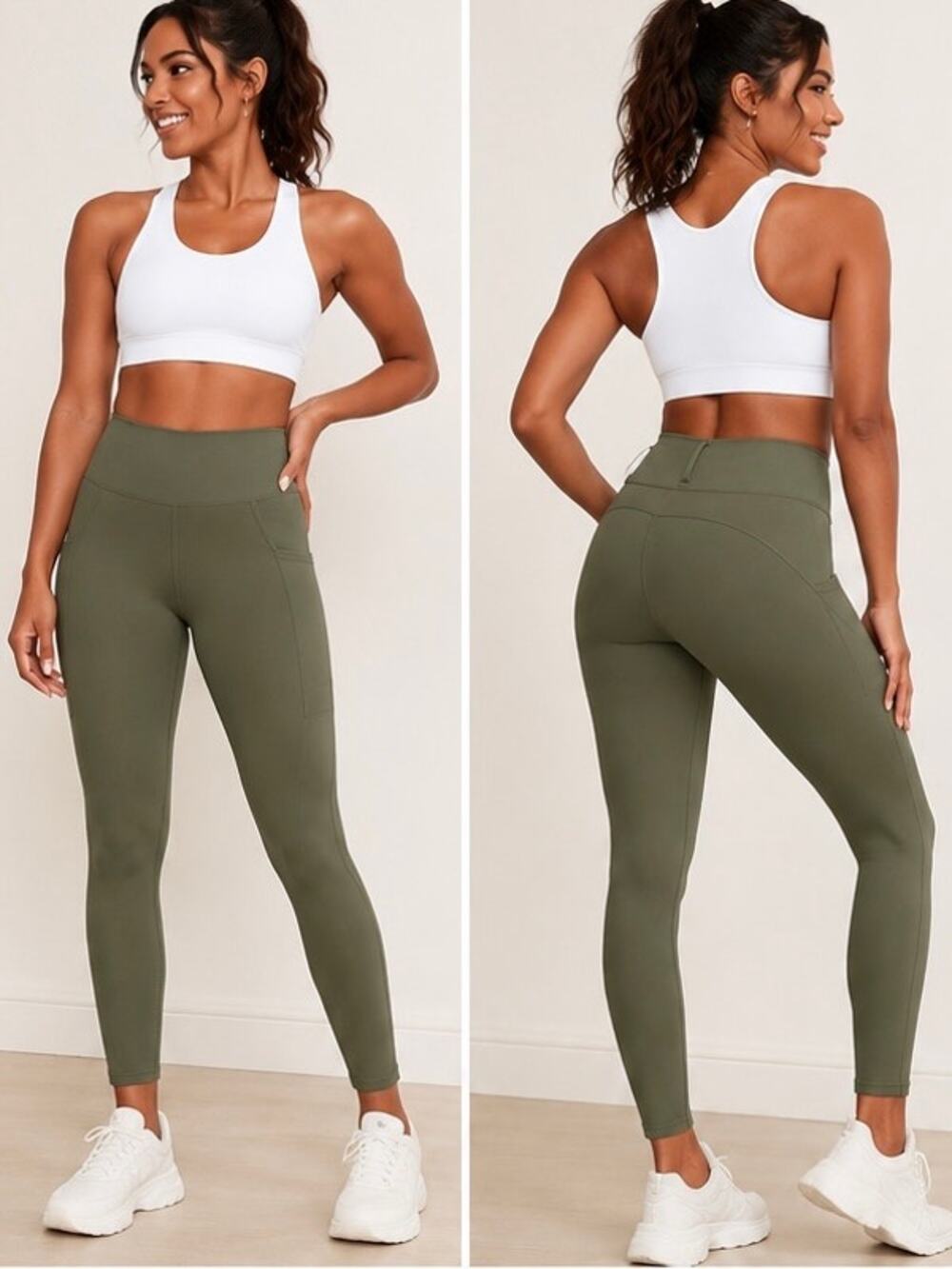 NWT Fabletics High Waisted Utility Hike Leggings 7/8  Olive Green  Size Large
